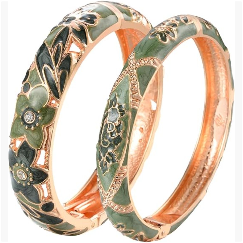 Alloy Enamel Rhinestone Hinged Cuff Bangle Bracelet Set